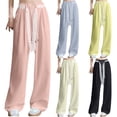 thumbnail image 1 of Aboser Womens Casual Pants with Lace String Drawstring High Waisted Pants Lounge Travel Pants Lightweight Soft Long Trousers with Pockets, 1 of 7