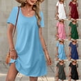 thumbnail image 1 of Aboser Womens Casual Short Sleeve Dresses Loose Fit Summer T Shirt Dress Solid Color Scoop Neck Dresses Loose Fitted Midi Dress with Pockets, 1 of 8