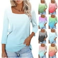 thumbnail image 1 of Aboser Womens Casual Tops 3/4 Length Sleeve T Shirts Dressy Square Neck Shirt Trendy Gradient Graphic Tshirts Loose Fit Soft Blouses Spring Top, 1 of 8