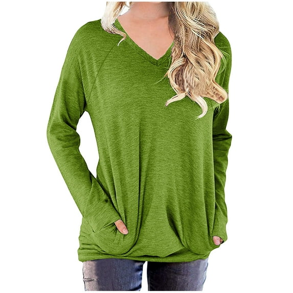Aboser Womens Casual Tunic Tops Sping Long Sleeve T Shirts Oversized Loose Fit Tunics with Pocket Solid Color Tshirts Basic Tee Shirt