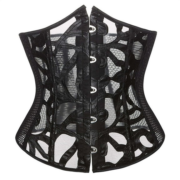Aboser Womens Corset Belt Lace Up Waist Cincher Mesh Sheer Push Up Chest Supporting Hourglass Body Shaper Boned Bustier Top