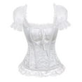 thumbnail image 1 of Aboser Womens Corset Tops Trendy Plus Size Brocade Lace Trim Bustier Top Short Sleeve Boned Overbust Corsets Bodyshaper Going Out Tops, 1 of 6