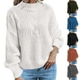 thumbnail image 1 of Aboser Womens Cotton Cable Knit Sweaters Trendy Mock Neck Jumper Tops Lightweight Warm Long Sleeve Tunic Sweater Solid Color Casual Pullover Knitwear White XL, 1 of 8