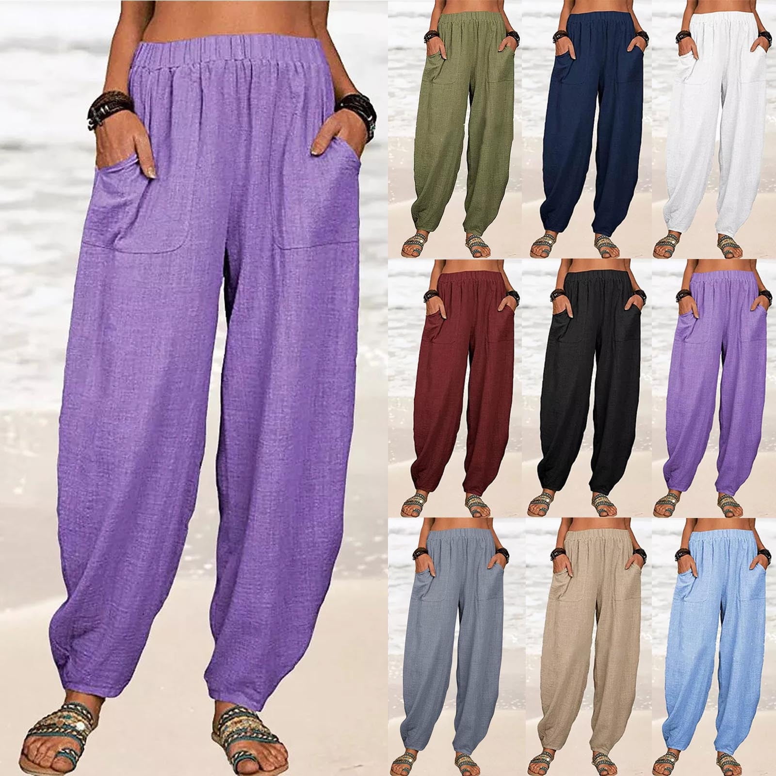 Back Elasticated High Waist Linen Pant main image 0