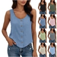 thumbnail image 1 of Aboser Womens Cotton Linen Tank Tops Dressy Casual Button Down Shirts Lightweight Sleeveless Summer Tanks Loose Scoop Neck Blouses, 1 of 9