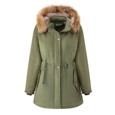 Aboser Womens Cotton Padded Jacket with Detachable Faux Fur Hood Thick Fleece Lined Parka Coat Coldproof Warm Midi Overcoats Puffy Jackets