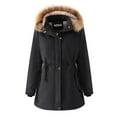 thumbnail image 1 of Aboser Womens Cotton Padded Jacket with Detachable Faux Fur Hood Thick Fleece Lined Parka Coat Coldproof Warm Midi Overcoats Puffy Jackets, 1 of 3