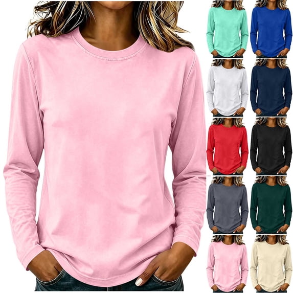 Aboser Womens Cotton Tops Petite Logn Sleeve Basic Tees Cozy Crew Neck ...