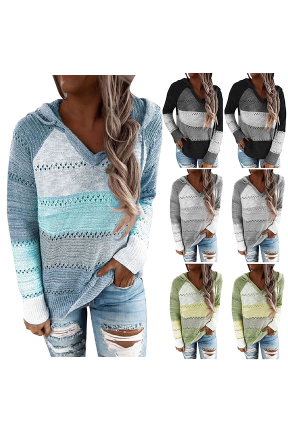 Womens Crochet Hooded Sweaters Plus Size Knit Hoodies Trendy Color Block Tunic Sweater Lightweight Hollow Out Pullover Jumpers Comfy Breathable Long Sleeve Knitwear Green XXXXXL