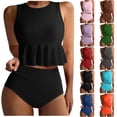 thumbnail image 1 of Aboser Womens Crop Tankini Swimsuits with Padded Peplum Swim Top with Buttom Bathing Suit Tummy Control Two Piece Tankinis Set Boho Ruffle Hem Beachwear, 1 of 8