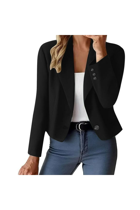 Womens Cropped Blazer Jackets Business Casual Work Office Blazers Open Front Lapel Suit Jacket Dressy Long Sleeve Suit Coat