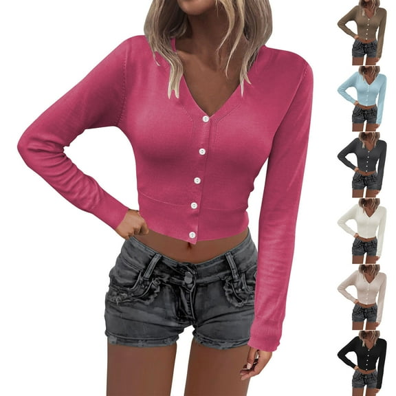 Aboser Womens Cropped Cardigan Sweaters Y2k Clothes Lightweight Button Up Sweater Tops Trendy V Neck Knitwear Casual Long Sleeve Knit Cardigans