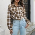 thumbnail image 1 of Aboser Womens Cropped Plaid Shirts Long Sleeve Flannel Jackets Casual Button Down Shirt Blouse Trendy Tartan Shacket Crop Coat, 1 of 8