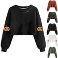 thumbnail image 1 of Aboser Womens Cropped Sweatshirt Spooky Halloween Pumpkin Shirts Y2k Long Sleeve Crop Tops Cozy Halloween Party Outfits, 1 of 3