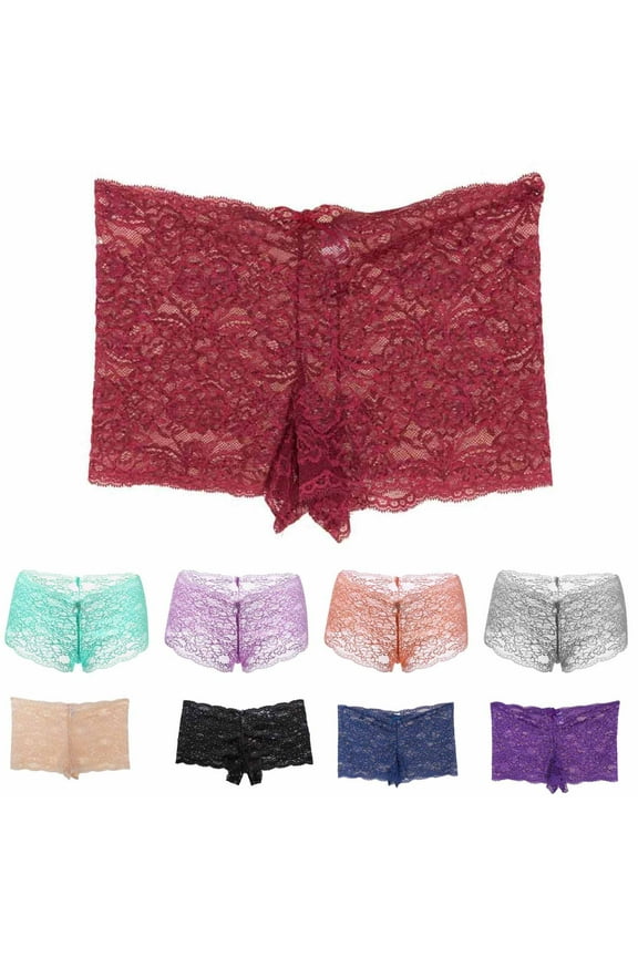Womens Crotchless Boyshorts Panties Invisible Seamless Hipster Briefs Plus Size Breathable Lace Underwear Comfort Soft Full Coverage Panties