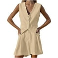thumbnail image 1 of Aboser Womens Dressy Blazer Sets 2 Piece Outfits Casual Solid Sleeveless Linen Vest and Short Pants Set Summer Work Office Suit, 1 of 8