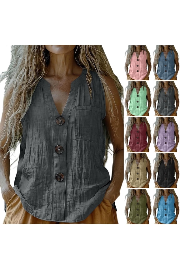 Womens Dressy Casual Tank Tops Summer Sleeveless Basic Shirts for Elder Women Comfort V Neck Blouses Lightweight Soft Plain Shirt