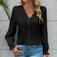 thumbnail image 1 of Aboser Womens Dressy Casual Tops Business Work Shirts Trendy Textured Tunic Tops Elegant Eyelet V Neck Shirt Puff Sleeve Business Blouse Loose Office Shirts, 1 of 6
