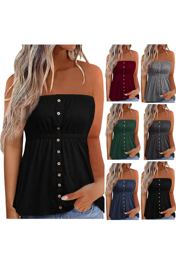 Womens Dressy Strapless Tube Tops Casual Summer Tunic Top Off the Shoulder Shirts Trendy Ruched Blouses Solid Color Tank Tops