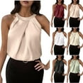 thumbnail image 1 of Aboser Womens Dressy Tank Tops Summer Business Casual Outfits Going Out Silky Satin Blouses Office Work Shirts Crew Neck Sleeveless Blouse, 1 of 9