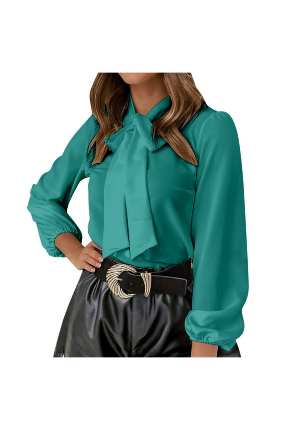 Womens Elegant Satin Shirts Dressy Casual Button Down Blouses Bow Front Long Sleeve Shirt Cozy Soft Work Dress Shirts Loose Formal Office Tops