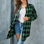 Aboser Womens Flannel Buffalo Shirts Lightweight Button Down Jacket Casual Long Sleeve Blouse Tops Loose Fit Collared Shirt Coat Classic Office Shirts