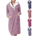 thumbnail image 1 of Aboser Womens Flannel Robes with Hood Trendy Striped Print Sleepwear Warm Soft Fuzzy Fleece Bathrobes Comfy Long Sleeve Loungewear Loose Knee Length Towel Robe with Pockets Hot Pink XL, 1 of 4