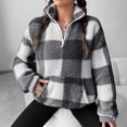 thumbnail image 1 of Aboser Womens Flannel Sweatshirt No Hood Trendy Plaid Shacket Fuzzy Fleece Pullover Casual Quarter Zip Up Shirts Loose Long Sleeve Sweatshirts with Pocket, 1 of 7