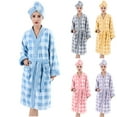 thumbnail image 1 of Aboser Womens Fleece Bathrobes with Shower Cap Quick Dry Absorb Water Bath Robes Thick Plaid Long Bathrobe Soft Long Sleeve Wrap Towel Robe with Pockets Purple Free Size, 1 of 5