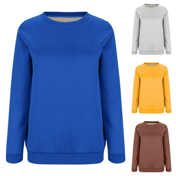Aboser Womens Fleece Lined Sweatshirt Plus Size Winter Basic Shirts Thick Sherpa Pullover Solid Color Casual Sweatshirts Loose Long Sleeve Tops
