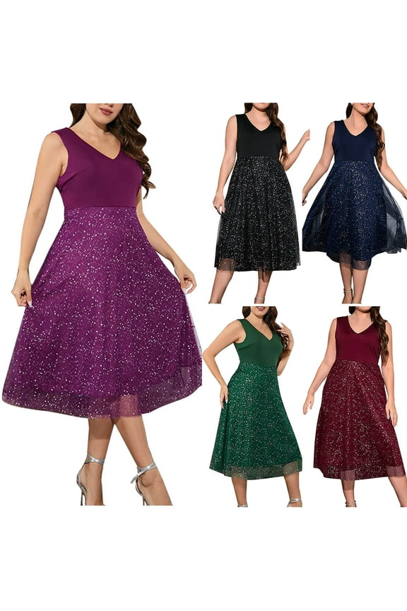 Womens Formal Dresses for Evening Party Plus Size Sleeveless Prom Dress Sparkly Sequin Dance Dresses Trendy V Neck Midi Dress Ladies Summer Dresses Green XXXXL