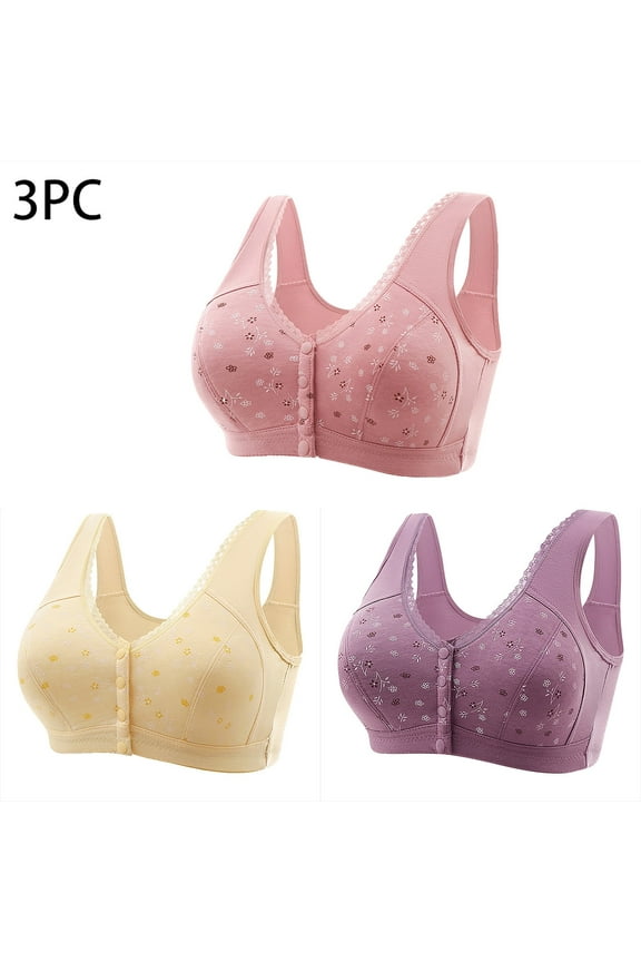 Womens Front Closure Bras 3pcs Full Coverage Racerback Bras Unlined Beauty Back Bralettes Soft Cup Comfortable Bra Plus Size Everyday Bras