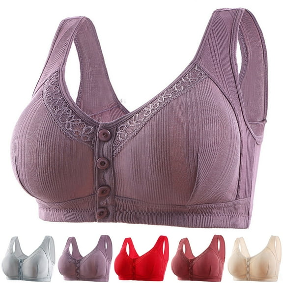 Aboser Womens Full Figure Wirefree Bras for Seniors Front Closure Bras Comfort Padded Cotton Bras Lightly Seamless No Underwire Bralettes Push Up Everyday Bra