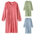 thumbnail image 1 of Aboser Womens Fuzzy Fleece Nightgown Flannel Long Sleeve Loungewear Warm Sherpa Long Sleep Dress Loose V Neck Nightshirts Solid Color Plush Pajama Dresses with Pocket, 1 of 8