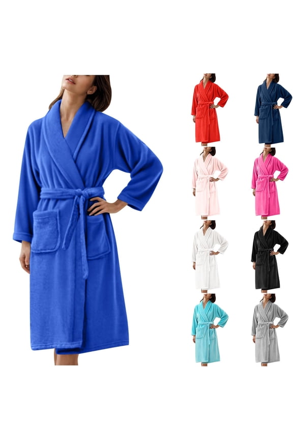 Womens Fuzzy Plush Robes Absorbent Water Towel Robe Thermal Winter Fleece Bathrobes Comfy Shawl Collar Long Sleepwear Soft Long Sleeve Bathrobe with Pockets Gray M