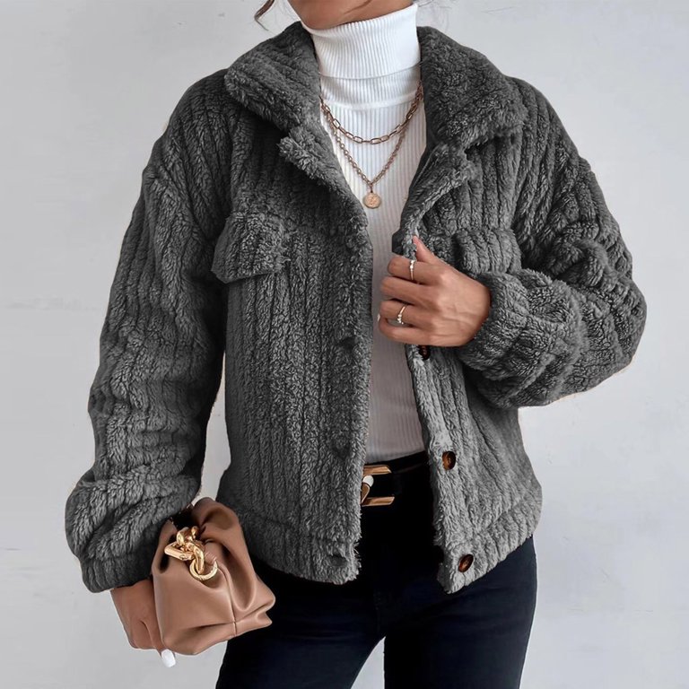 Aboser Womens Fuzzy Sherpa Jacket Coat Button Down Fleece Jackets