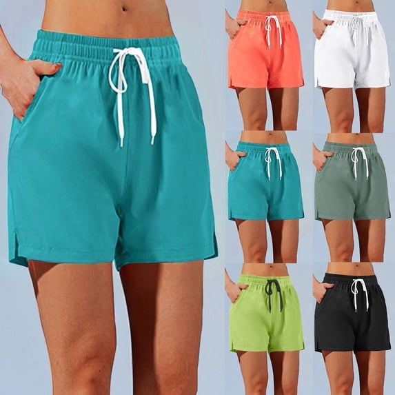 Aboser Womens Gym Sweat Shorts with Pockets Plus Size Exercise Joggers Shorts Quick Dry Athletic Running Shorts Elastic Waisted Drawstring Sports Shorts