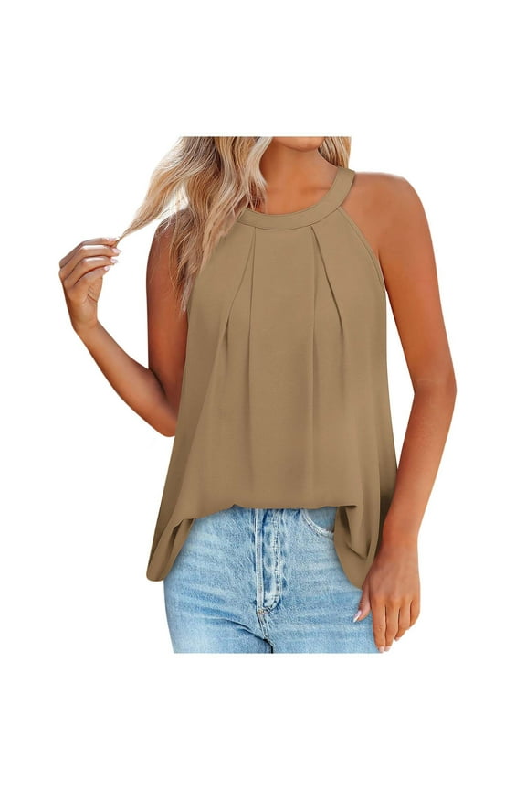 Womens Halter Tank Tops Summer Going Out Tops Sleeveless Loose Fit Tunic Blouse Dressy Casual Solid Color T Shirt