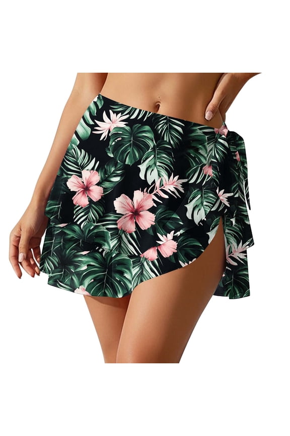 Womens Hawaiian Sarong Swimsuit Cover Up Trendy Tropical Print Wrap Skirts Sheer Mesh Beach Coverups for Summer Vacation 2026