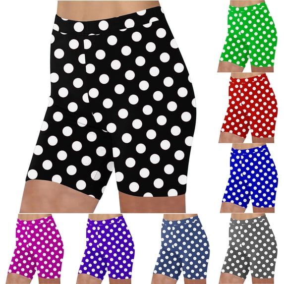 Aboser Womens High Rise Yoga Shorts 5 Inch Inseam Active Gym Running Booty Shorts Slim Fitted Athletic Shorts Summer Trendy Polka Dot Print Shorts