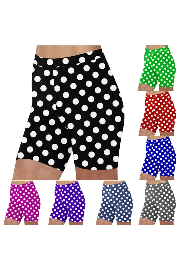 Womens High Rise Yoga Shorts 5 Inch Inseam Active Gym Running Booty Shorts Slim Fitted Athletic Shorts Summer Trendy Polka Dot Print Shorts