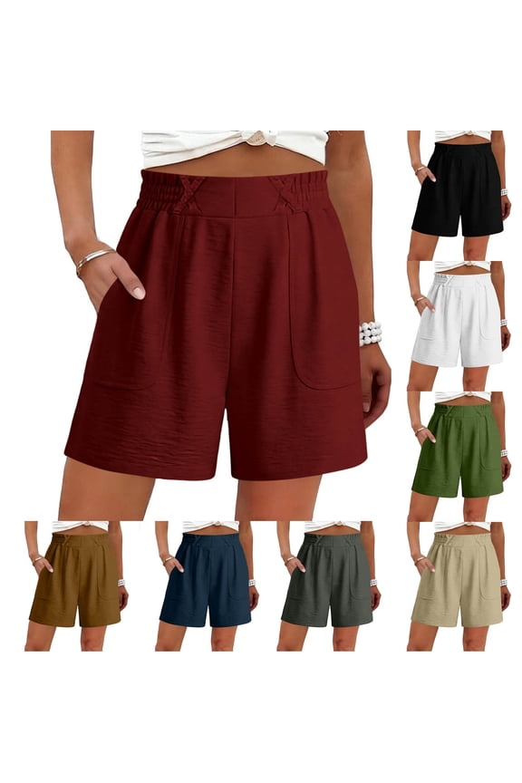 Womens High Waisted Shorts with Pockets Dressy Casual Wide Leg Shorts Breathable Loose Fits Lounge Shorts Beach Vacation Clothes