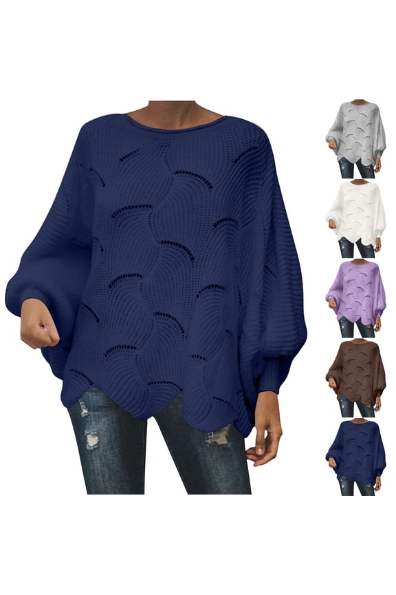 Womens Hollow Out Crochet Sweaters Plus Size Boat Neck Jumper Sweater Oversized Batwing Long Sleeve Pullover Tops Loose Irregular Hem Knitwear White L
