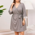 thumbnail image 1 of Aboser Womens Kimono Robes Cotton Knee Length Bathrobe Plus Size Long Sleeve Sleepwear Casual V Neck Lounge Robes Lightweight Belted Loungewear, 1 of 4