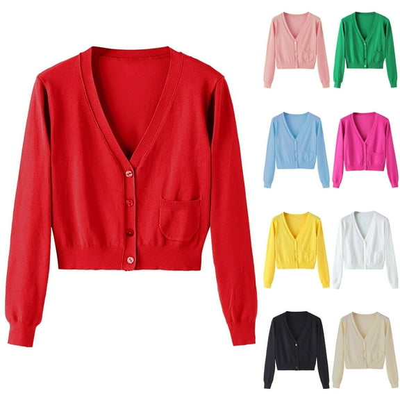 Aboser Womens Knit Cardigans Button Down Cropped Sweaters Cozy Soft Long Sleeve Knitwear Casual V Neck Cardigan Lightweight Outwear