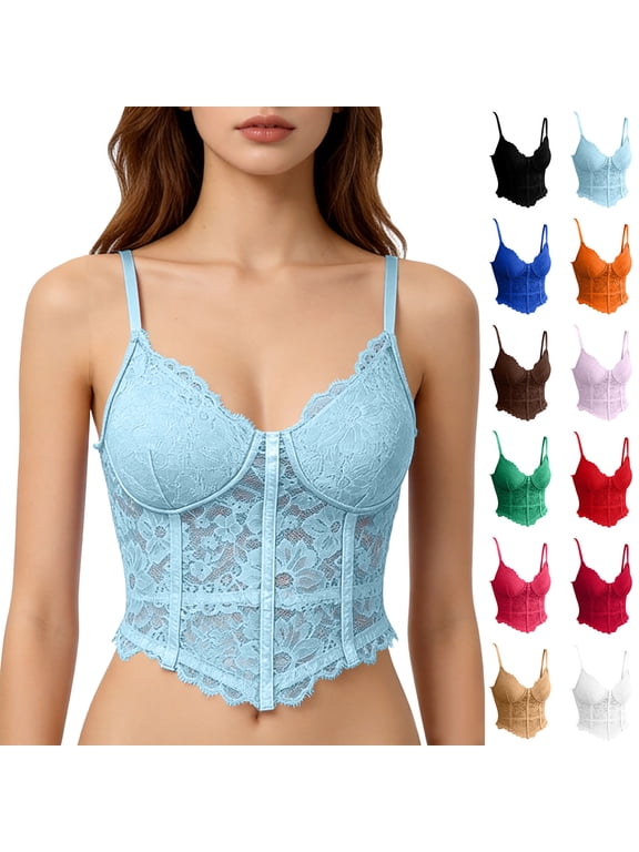 Womens Lace Bustier Tops Adjustable Strap Bodice Corset Lace Up Overbust Bodysuit Retro Victorian Lingerie Shapewear Bride Wedding Corsets