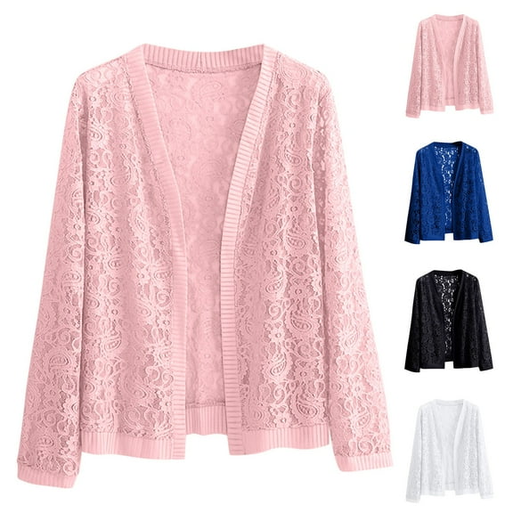 Aboser Womens Lace Corchet Shrugs Plus Size Open Front Cardigan Lightweight Long Sleeve Shrug Cardigans Cozy Soft Boleros Elegant Cover Ups