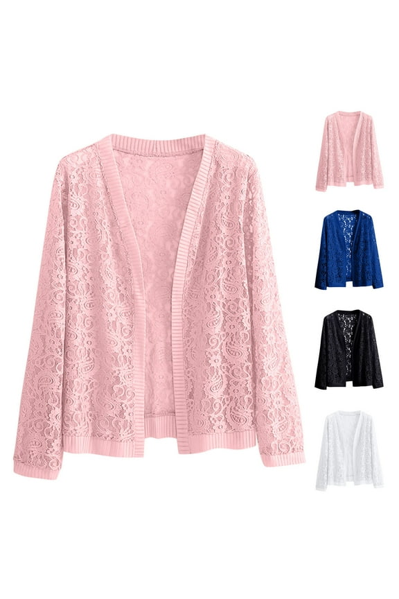 Womens Lace Corchet Shrugs Plus Size Open Front Cardigan Lightweight Long Sleeve Shrug Cardigans Cozy Soft Boleros Elegant Cover Ups