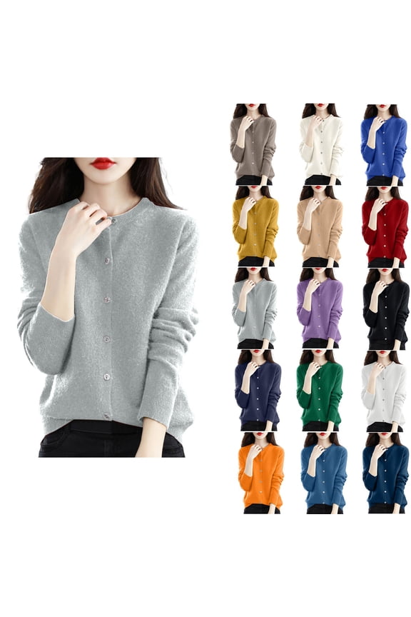 Womens Lightweight Cardigan Sweaters Casual Button Down Sweater Coats Cozy Soft Long Sleeve Knitwear Cardigans Loose Fitted Crewneck Sweaters