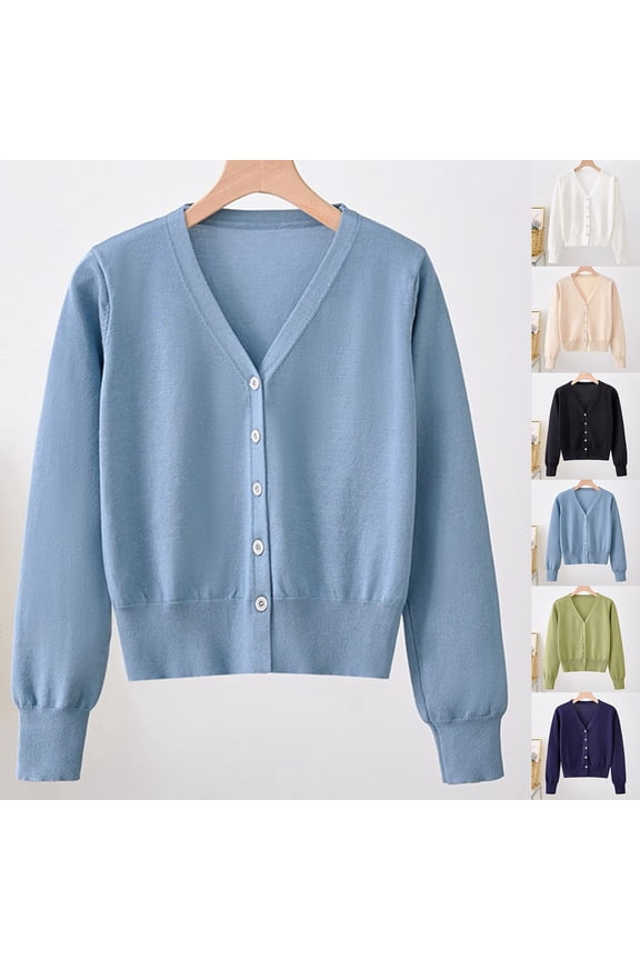 Womens Lightweight Knit Cardigan Sweaters Classic Button Down Cardigans Comfy V Neck Sweater Coats Solid Color Long Sleeve Outerwear Navy M